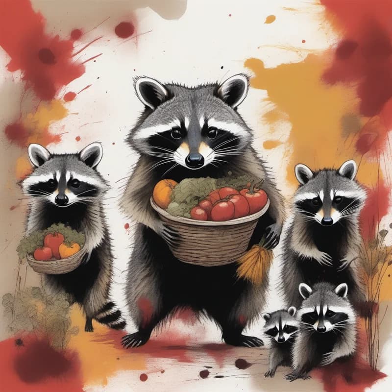 Bandit and the baby trash pandas raiding a garden